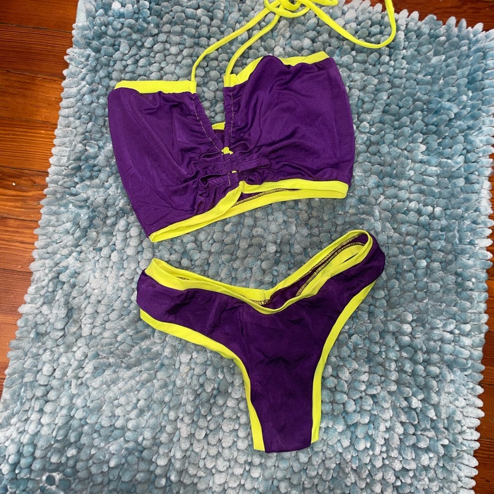 Purple and yellow two piece bikini